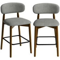 HOMCOM Bar Stools Curved Open Back Padded Seat Footrest Set of 2 for Kitchen Grey(m-1)