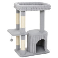 PawHut Árbol rascador para gatos, 93 cm, rascador de 3 niveles con postes de sisal, cueva acogedora, amplia área de descanso, plataforma, hasta 6 kg