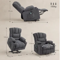 HOMCOM Fauteuil Relax Reclinable Électrique Releve-personne avec Massage et Chauffage Lombaire Assise à Ressorts Port USB de Chenille(m-3)