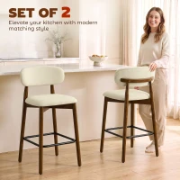 HOMCOM Bar Stools Curved Open Back Padded Seat Footrest Set of 2 for Kitchen Beige(m-4)