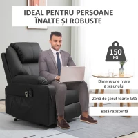 HOMCOM Scaun cu ridicare electric pentru varstnici cu masaj, din piele PU rezistenta cu telecomanda, buzunare laterale, negru(m-7)