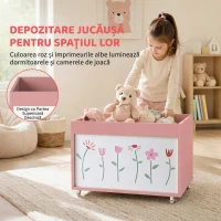 AIYAPLAY Cufăr pentru jucării copii 3-8 ani cu roți, 34,5 L, 15 kg, 50 x 30 x 33,5 cm, pentru dormitor, roz(m-7)