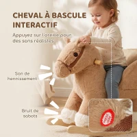 AIYAPLAY Cheval à Bascule pour Enfants, Animal à Bascule Bébé en Peluche avec Sons, Ceinture de Sécurité, 18-36 Mois, Marron(m-4)