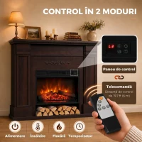 HOMCOM Șemineu electric de podea/încastrabil, 1800 W, cu ramă, raft pentru TV de până la 55", efect de flacără 3D și timer, maro(m-7)