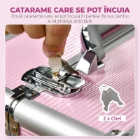 HOMCOM Husa pentru calatorii de machiaj, carucior mare de depozitare pentru produse cosmetice, portbagaj pentru carucior de calatorie cu blocare cu tavi pliabile, roti pivotante si chei, roz(m-6)