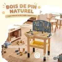 AIYAPLAY Établi en Bois pour Enfants avec 28 Accessoires, Boîte de Rangement, Établi d'Imitation dès 3 à 8 Ans, Naturel(m-6)