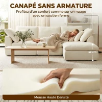 HOMCOM Canapé 3 Places avec Pouf Réversible, Canapé d'Angle Modulable en Chenille 254 cm Moderne, Assise Large, Crème(m-5)