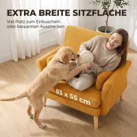 HOMCOM Samtgepolsterter Sessel, Übergroßer Akzentstuhl mit Holzbeinen, Lesesessel für Wohn- und Schlafzimmer, Gelb(m-4)