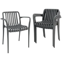 Outsunny Gartenstühle 4er Set Stapelbare Terrassenstühle mit Lamelldesign Armlehnen, Ergonomisch Dunkelgrau(m-1)