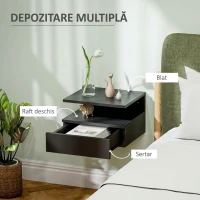 HOMCOM Noptieră suspendată pentru dormitor cu sertar și raft din lemn, 35x32x22.5cm, negru(m-5)