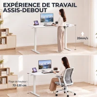 HOMCOM Bureau Assis Debout Électrique 120 x 60 cm avec Écran LCD, Bureau Électrique Réglable en Hauteur avec 3 Mémoires, Blanc(m-4)
