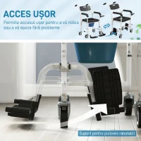 HOMCOM Scaun cu rotile cu WC impermeabil 4 în 1 cu suporturi pentru picioare rabatabile, din aluminiu și plastic, negru(m-15)