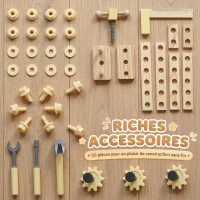 AIYAPLAY Établi en Bois pour Enfants avec 28 Accessoires, Boîte de Rangement, Établi d'Imitation dès 3 à 8 Ans, Naturel(m-5)