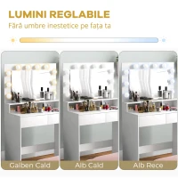 HOMCOM Masă de Machiaj cu Oglindă și 10 Lumini LED Reglabile, 2 Sertare și 3 Compartimente, 80x40x135 cm, Alb(m-4)