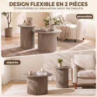HOMCOM Lot de 2 Tables Basses Rondes en Bois, Table d'Appoint Moderne avec Base en Colonne Cannelée, Effet Bois Café Vieilli(m-4)