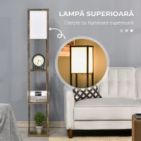 HOMCOM Lampadar cu 3 rafturi integrate, soclu E27, putere 40W, 26x26x160cm, culoare lemn(m-8)