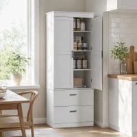 HOMCOM Bufet Înalt de Bucătărie 178 cm, Dulap Tip Cămară cu 2 Sertare și Rafturi Reglabile, pentru Dining și Living, 75x39x178 cm, Crem(m-9)