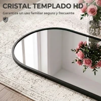HOMCOM Espejo de Pared 40x110 cm Diseño Arqueado con Ganchos Ajustables para Puerta o Pared Negro(m-6)