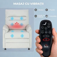 HOMCOM Fotoliu Reclinabil cu Suport pentru Picioare, Încălzire, 8 Puncte de Masaj și 5 Moduri, Material Velur, Gri(m-7)