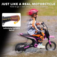 HOMCOM 24V Electric Motorbike with Twist Grip Throttle, Music, Horn, 12" Pneumatic Tyres, 16km/h Max Speed - Pink(m-4)