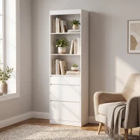 HOMCOM Bookcase with Drawers Adjustable Shelves Book Shelf for Study Living Room White(m-8)
