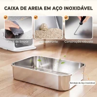 PawHut Caixa de Areia para Gatos XXL em Aço Inoxidável 3 em 1 com Tampa Amovível Branco(m-6)