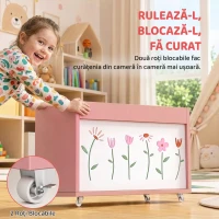 AIYAPLAY Cufăr pentru jucării copii 3-8 ani cu roți, 34,5 L, 15 kg, 50 x 30 x 33,5 cm, pentru dormitor, roz(m-4)