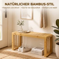 HOMCOM 90 cm Bambus-Schuhbank, Flurbank ohne Rückenlehne, Sitzbank für Eingangsbereich, Natur(m-4)