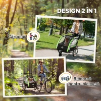 HOMCOM Remorcă Bicicletă pentru Copii, Design 2 în 1 cu Frână și Centură de Siguranță, 142x75x101 cm, Albastru(m-4)