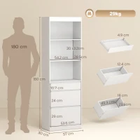 HOMCOM Bookcase with Drawers Adjustable Shelves Book Shelf for Study Living Room White(m-3)