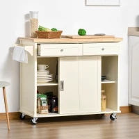 HOMCOM Insulă de Bucătărie pentru Ustensile și Accesorii cu Sertare, Dulap și Suport pentru Prosoape, 110x49.5x89.5 cm, Alb(m-14)