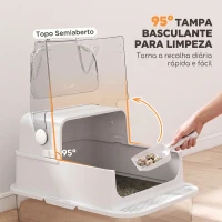 PawHut Caixa de Areia para Gatos XXL em Aço Inoxidável 3 em 1 com Tampa Amovível Branco(m-4)