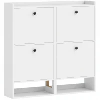 HOMCOM Zapatero Recibidor Entrada con 4 Cajones Abatibles y Estante Abierto Estantes Ajustables Encimera hasta 16 Pares Blanco(m-1)