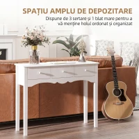 HOMCOM Masă Consolă Modernă de Intrare din MDF cu 3 Sertare, 100x32x85 cm, Alb(m-4)