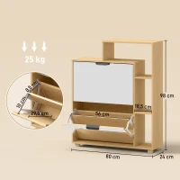 HOMCOM Schuhschrank 10 Paar, Schuhschrank, Spiegeltür, 2 Klappfächer und offene Fächer, Eiche(m-3)