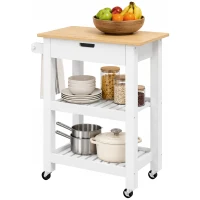 HOMCOM Kitchen Trolley Utility Cart on Wheels with Rubberwood Worktop, Towel Rack, Storage Shelves & Drawer for Dining Room(m-15)