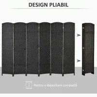 HOMCOM Paravan decorativ pliabil cu 6 panouri, împletit, 240x170 cm, negru(m-5)
