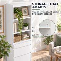 HOMCOM Bookcase with Drawers Adjustable Shelves Book Shelf for Study Living Room White(m-5)