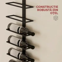 HOMCOM Suport de sticle de perete cu 10 rafturi din oțel, negru, pentru 10 sticle, 27x10x116 cm(m-6)