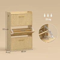 HOMCOM Pantofar Slim cu 3 Uși Rabatabile, Rafturi Reglabile pe 3 Niveluri, pentru 12-18 Perechi, Maro Deschis(m-3)