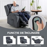 HOMCOM Fotoliu Electric cu Ridicare și Reclinare 135° în Material Textil Efect In cu Suport Picioare, Gri Închis(m-6)