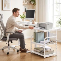 HOMCOM Soporte para Impresora con Ruedas 3 Niveles y Estante Ajustable 60x50x68 cmBlanco(m-9)