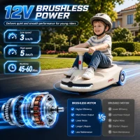 AIYAPLAY 12V Electric Wiggle Car with Pedal, Kids Electric Car with 2 Speeds, Soft Start, Music, Lights for 3-5 Years, White(m-4)