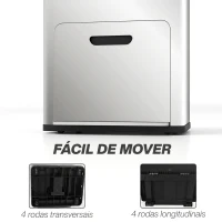 HOMCOM Caixote do Lixo de Cozinha 3 Compartimentos 2x18L+20L (56L) em Aço Inoxidável com Rodas e Tampa de Fecho Suave, Prateado(m-6)