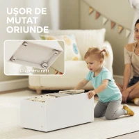 AIYAPLAY Raft pentru Jucării cu 6 Coșuri, 3 Rafturi și Cutie Inferioară, din Lemn, Plastic și Oțel, 100x30x80 cm, Alb(m-5)