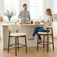 HOMCOM Bar Stools Curved Open Back Padded Seat Footrest Set of 2 for Kitchen Beige(m-14)