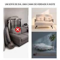 HOMCOM Sofá Cama Convertível 2 Lugares Dobrável com Encosto Ajustável em 5 Níveis e 2 Almofadas 102x73x81 cm Bege Creme(m-9)
