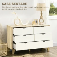 HOMCOM Comodă cu 6 sertare și mânere sculptate, din lemn, 120x40x76 cm, alb și stejar(m-5)