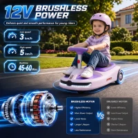 AIYAPLAY 12V Electric Wiggle Car with Pedal, Kids Electric Car with 2 Speeds, Soft Start, Music, Lights for 3-5 Years, Purple(m-4)