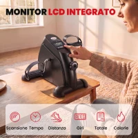 HOMCOM Mini Cyclette Portatile per l'Allenamento di Gambe per Braccia con Display LCD, 35 x 40 x 31 cm, Nero(m-5)